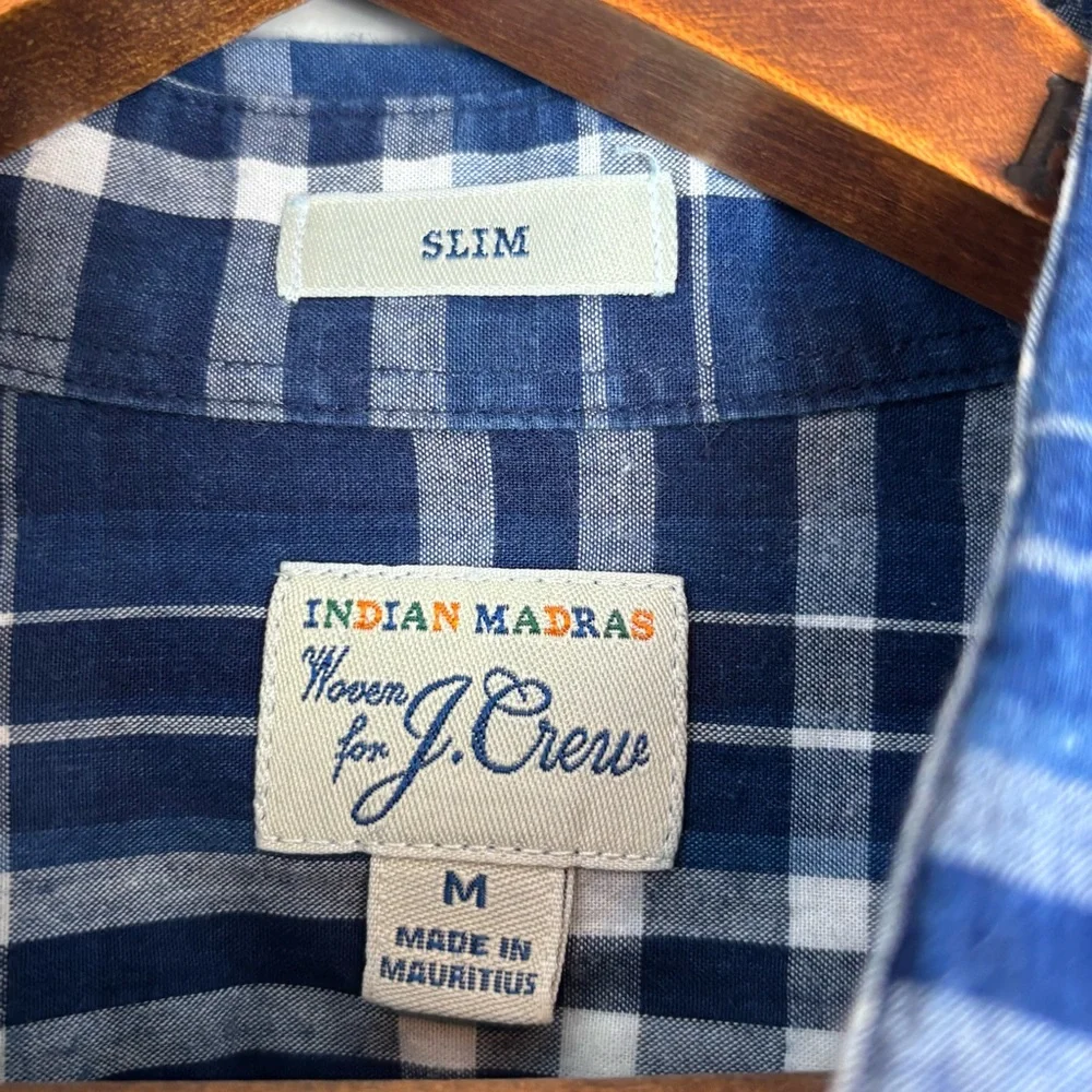 J. Crew Indian Madras Men's Plaid Button-Down Shirt 100% Cotton Slim Fit Medium‎